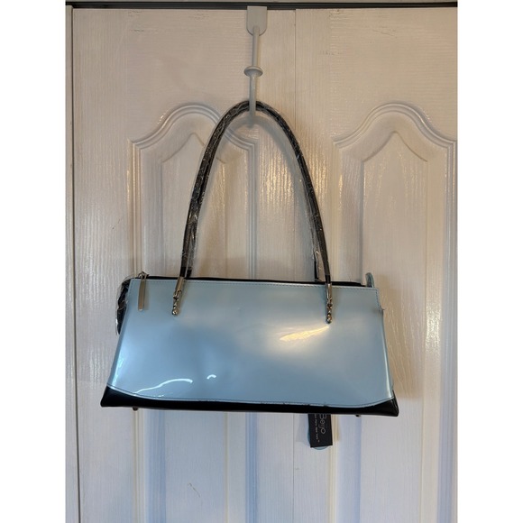 Beijo Shoulder Bag Womens Medium Blue Black Patent Y2K Structured Satchel - Picture 4 of 8